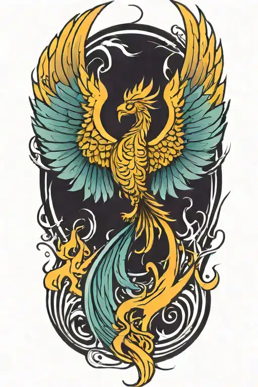 Asymetrical Phoenix Rising Triumphantly With Flames Swirling From The Wing Tips With No Background