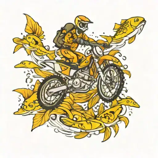 A New-school Dirt Bike Jumping Over A School Of Fish In The Ocean