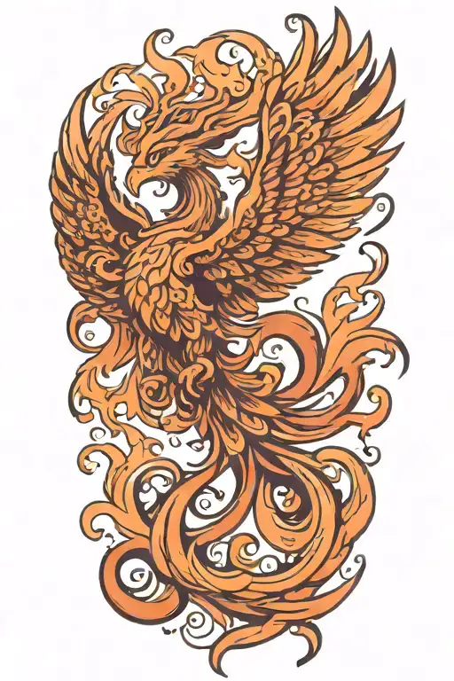 Asymetrical Phoenix With No Background Rising Triumphantly With Flames Swirling From The Wing Tips