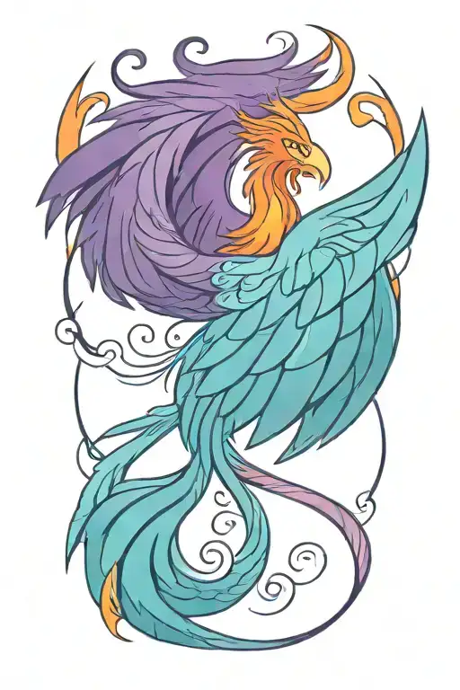Asymetrical Phoenix With No Background Rising Triumphantly With Flames Swirling From The Wing Tips