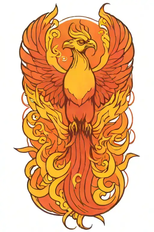 Asymetrical Phoenix With No Background Rising Triumphantly With Flames Swirling From The Wing Tips