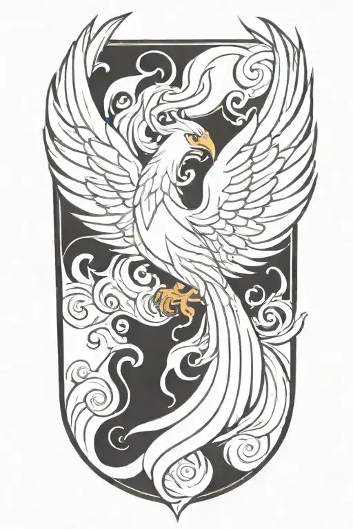 Asymetrical Phoenix With No Background Rising Triumphantly With Flames Swirling From The Wing Tips