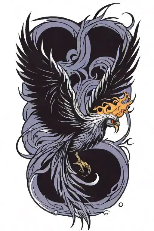 Asymetrical Phoenix Rising Triumphantly With Flames Swirling From The Wing Tips