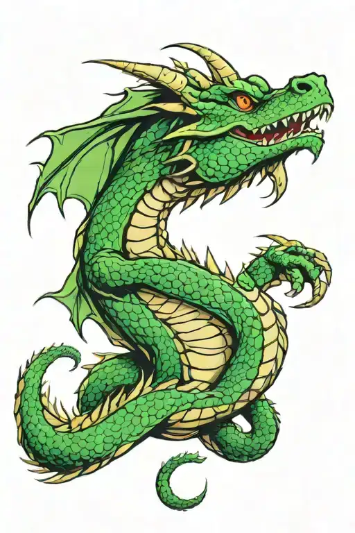 Western Green Dragon Coiled Around Itself