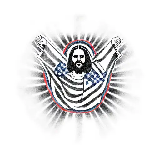 Jesus With American Flag Over His Shoulders