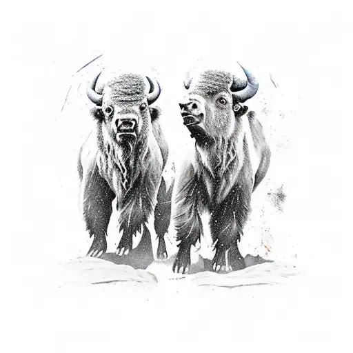Bison And Bear Fighting