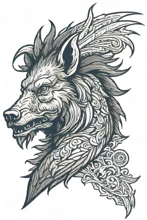 Boar Head With Raven Head Profile Holding