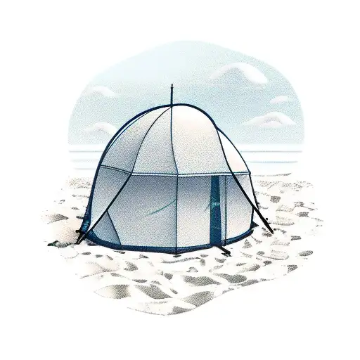 Small Tent On A Beach In Distance