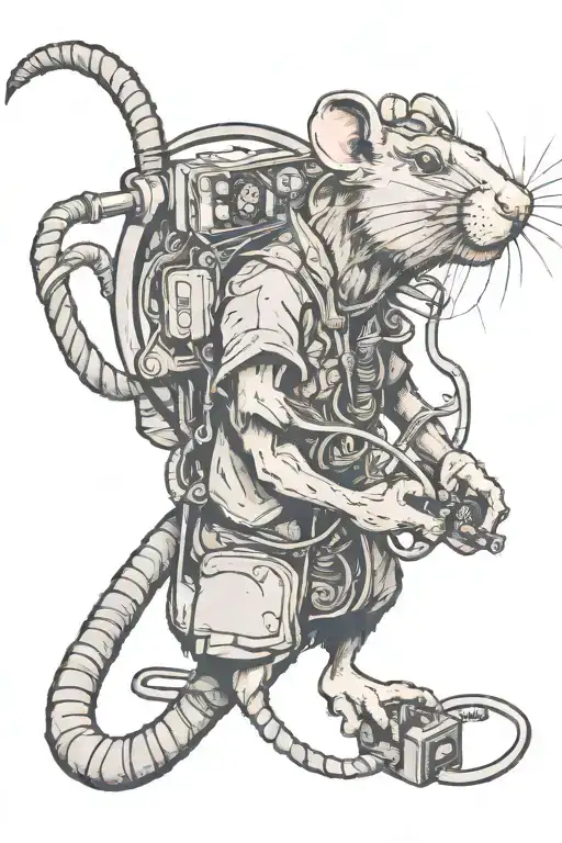 Cartoon Mill Rat Holding Eletrical Cables