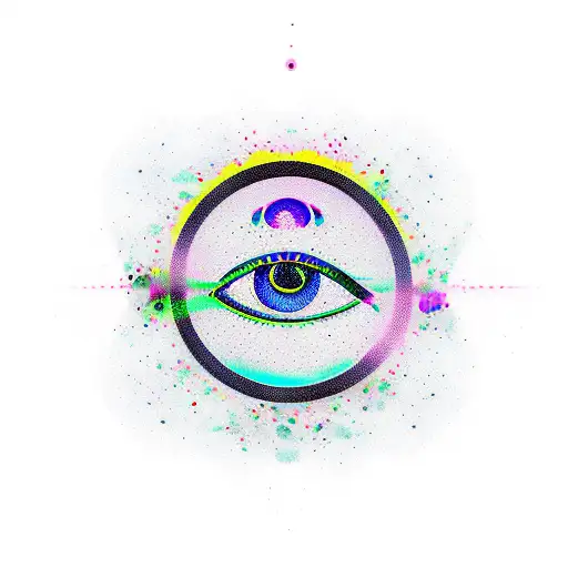 Black Triangle With An Eye In The Middle That Is Crying Bright Colored Streams Of Tears