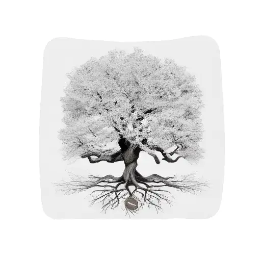 Oak Tree With Roots And Libra Scales As Branches