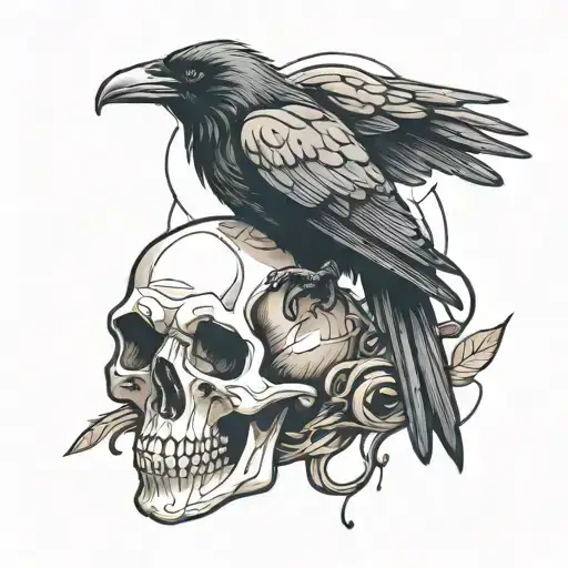 Raven Perched On A Skull Tattoo