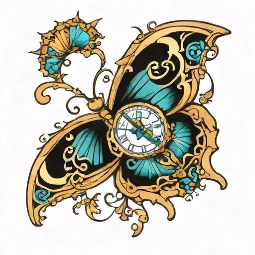 Incorporate A Clock Showing The Year 2024 Into A Butterfly Tattoo Design