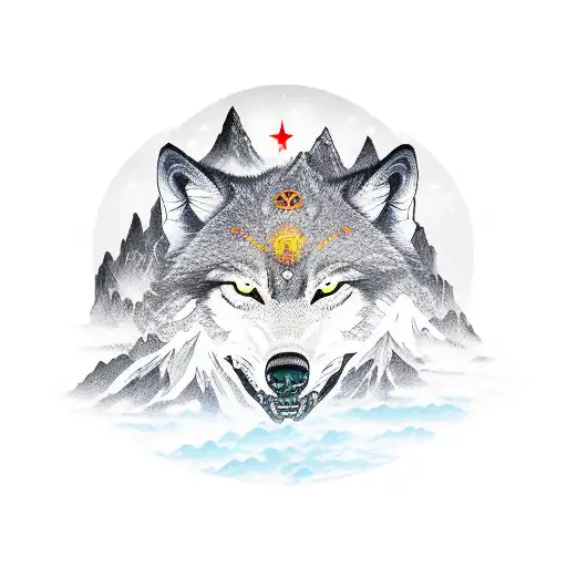 Lonewolf With Bushido Code Of Conduct Written On Chest With Mountains With Rising Sun In Background