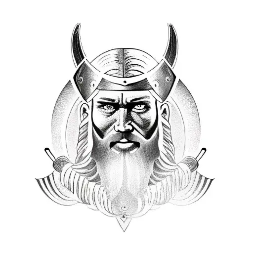 Create A Tattoo Featuring A Viking Warrior With Slavic Symbols In The Background