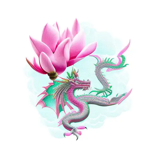 Pink Dragon With Magnolia Flowers