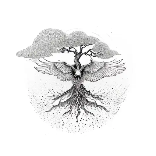 Wilting Tree Of Life With A Hawk