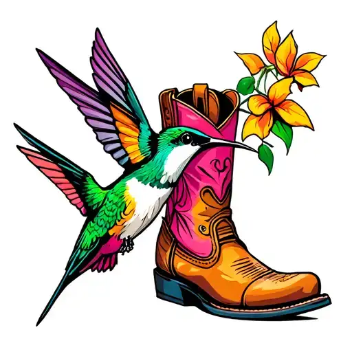 Cowboy Boot And Hummingbird Perched