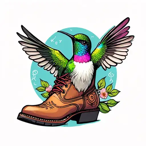 Cowboy Boot And Hummingbird Perched Atop