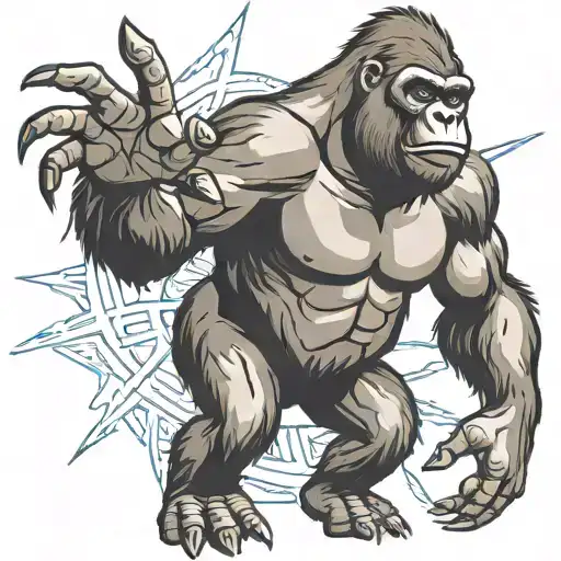 A Gorilla Reaching For The Sky With Lightning Bolts Surrounding It