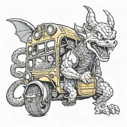 A New-school Design Of A Dragon Ball With A School Bus Motif
