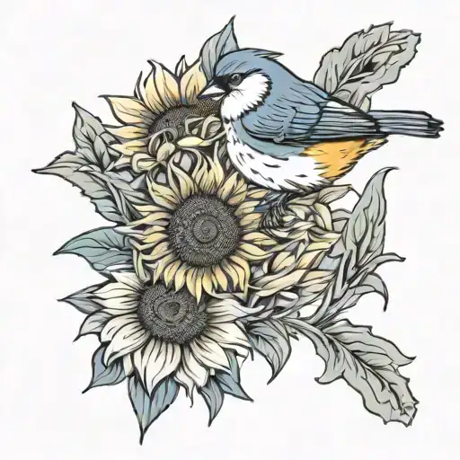 Sunflower And Titmouse