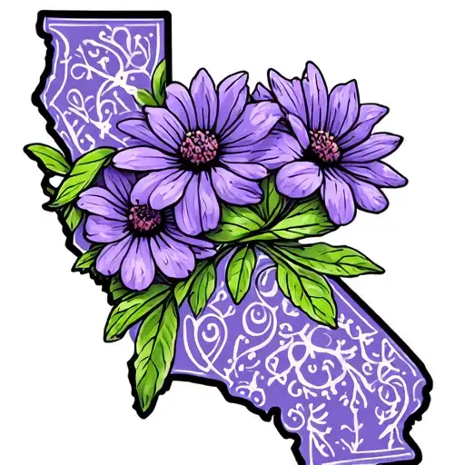 California State Outline With Violet Flower Intertwined