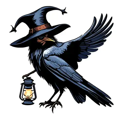 Crow Wearing Plague Doctor Hat Carrying A Lantern In Beak