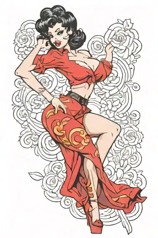 Pinup Girl Sexy No Border Black Hair Full Body Standing