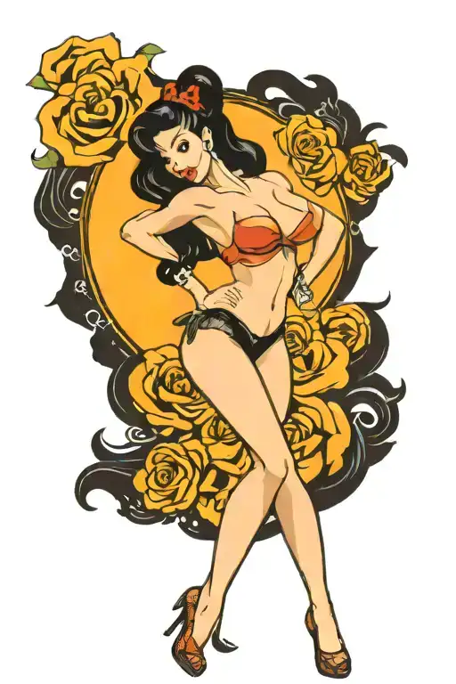 Pinup Girl Sexy No Border Black Hair Full Body Standing