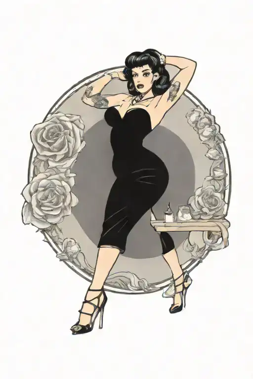 Pinup Girl Sexy No Border Black Hair Full Body Standing