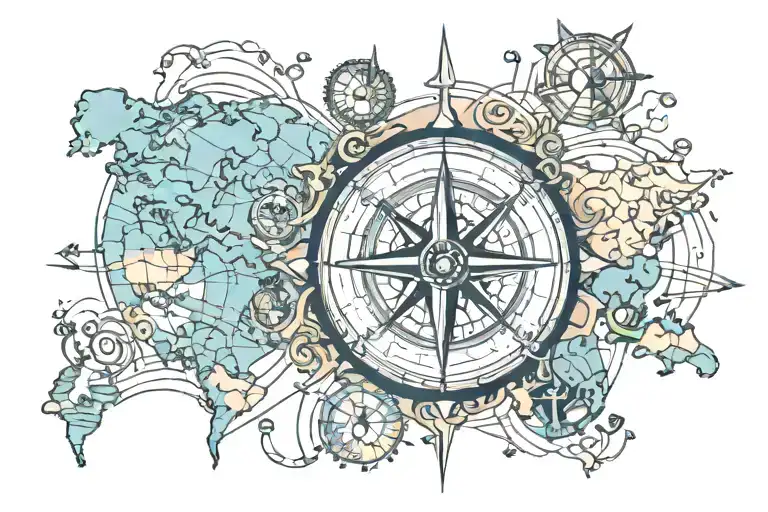 Compass Surrounded World Map