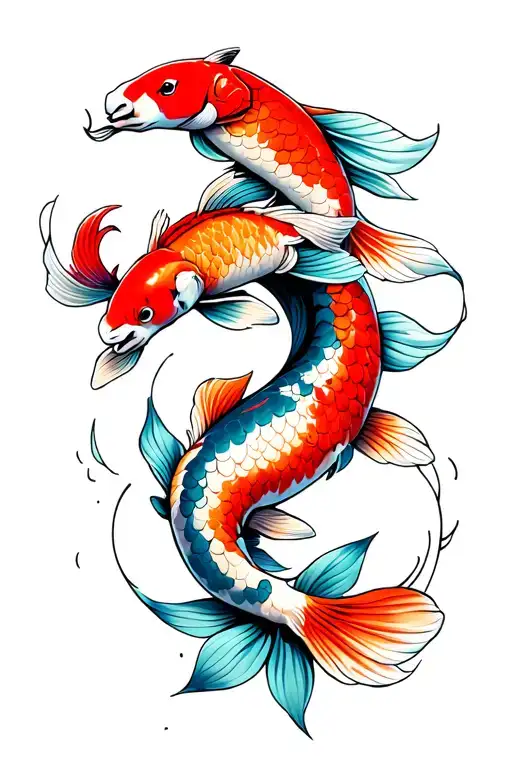 Ram With 2 Koi Fish Circling Each Other
