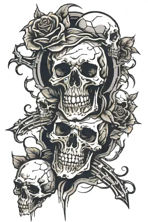 Skull And Rose Surrounded By Death Angel Falling
