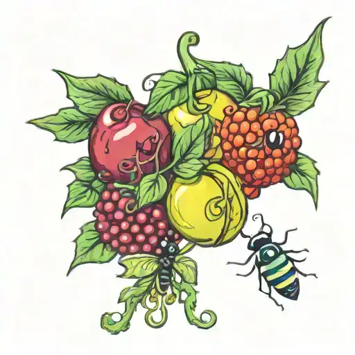 Plant Vine With Fruit And Bugs