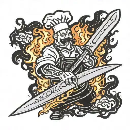 A Chef's Knife Morphing Into A Flaming Sword
