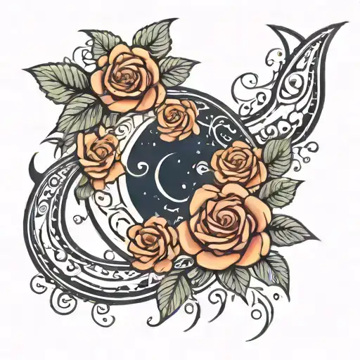 Crescent Moon With Roses