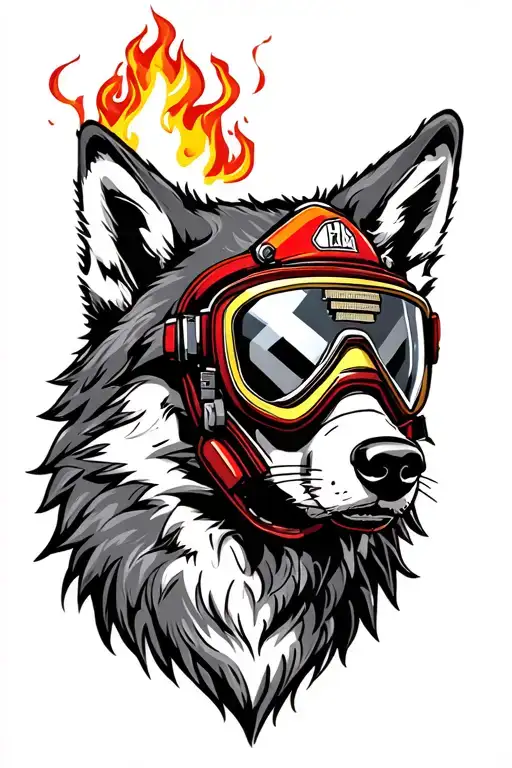 Wolf Head With A Firefighter Mask