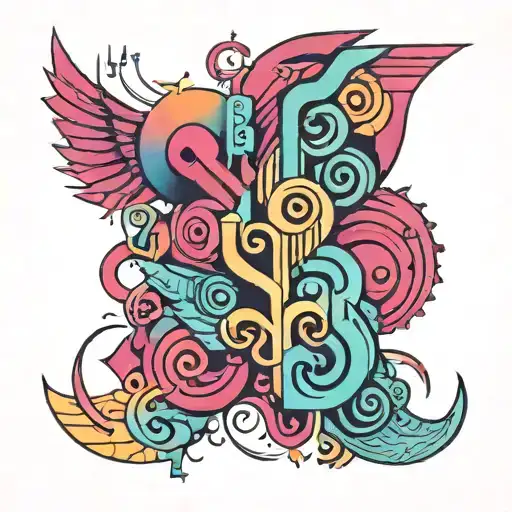 An Abstract Art Piece Incorporating Symbols With Meanings Related To Being Bisexual