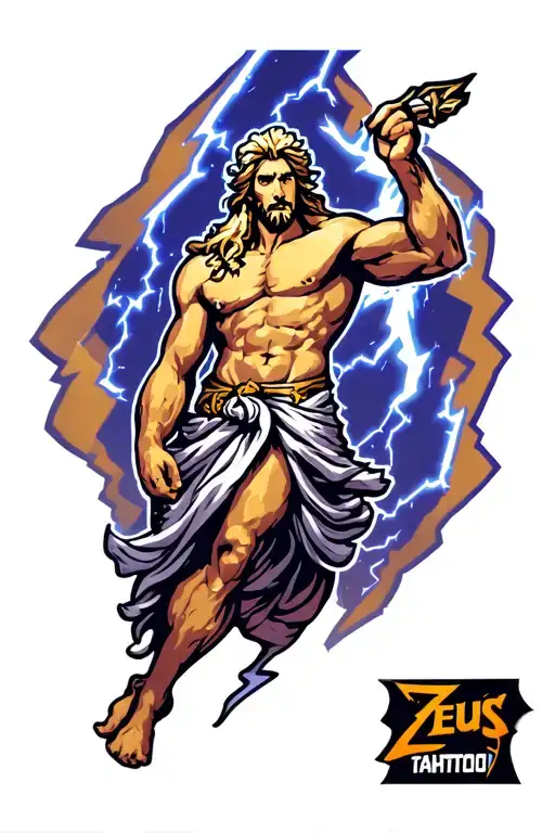 Zeus Lightning Leg Tattoo With Color