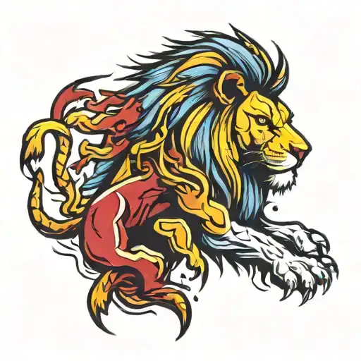 Lion And Red And Yellow