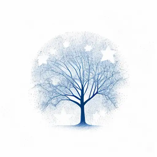 A Tree On A Stary Night Background