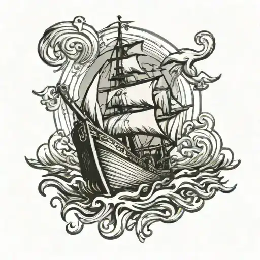 A Paper Ship In The Sea With An Anchor Under