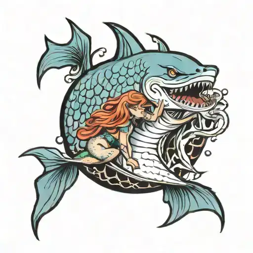 Mermaid Stabbing Shark