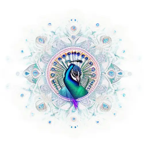 Peacock Feathers Mandala Bright Bold Colors