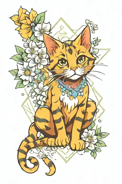 Cat In Diamond Of Flowers