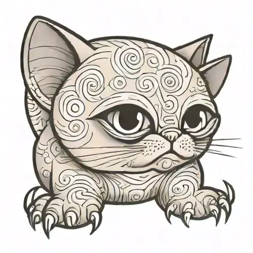 A Black And Gray Tattoo Of A Chubby Siamese Cat
