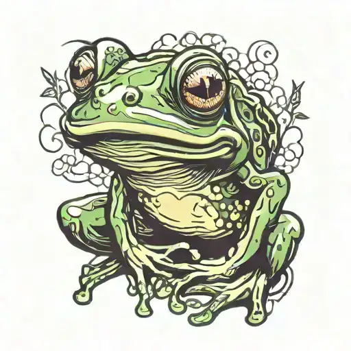 Forest Green With An Eye On Its Back Frog Sitting Alone