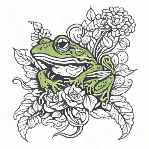 Vines Twisting Around A Delicate Flower Bouquet With Hidden Frog Silhouettes