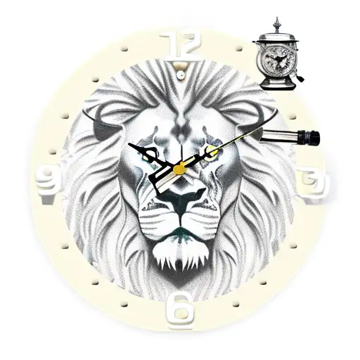 Broken Roman Clock With Lion And Pen Inkwell
